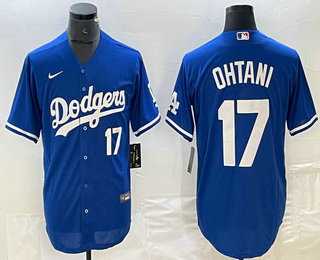 Mens Los Angeles Dodgers #17 Shohei Ohtani Number Blue Stitched Cool Base Nike Jersey